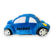 Blue plush toy car with personalised touch