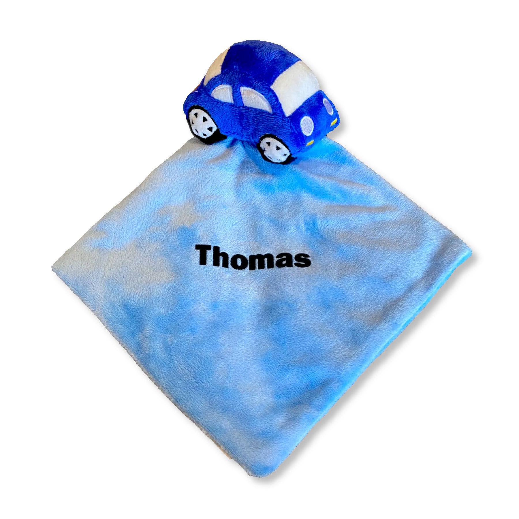 Soft car-themed baby comforter customised for your little one